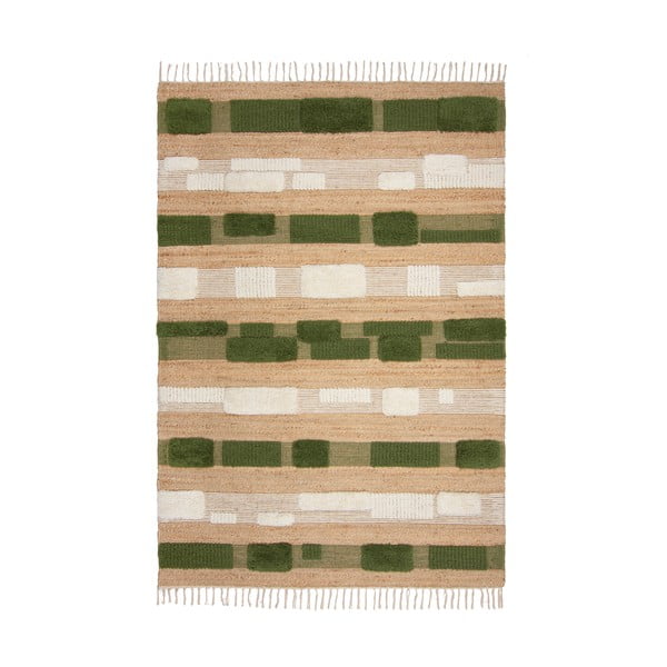 Covor verde/în culoare naturală țesut manual din amestec de iută 160x230 cm Medina Blocks – Flair Rugs