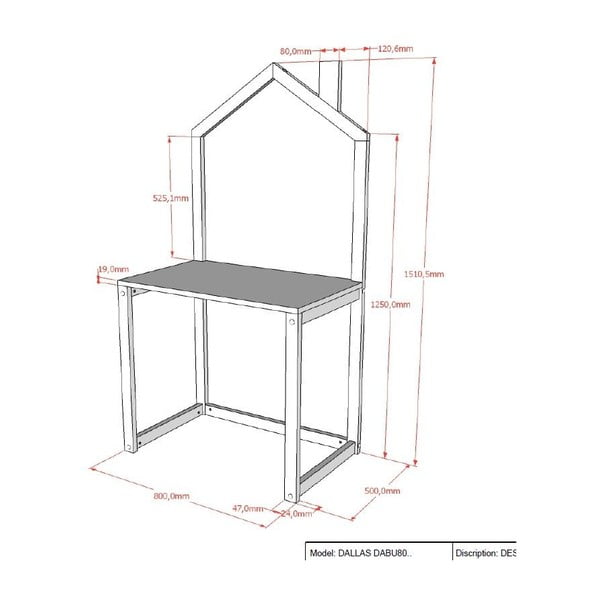 Birou de copii din lemn masiv de pin 50x80.5 cm DALLAS – Vipack-image-2