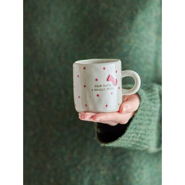 Cană bej din gresie 250 ml  cu model de Crăciun Christy – Bloomingville-image-1