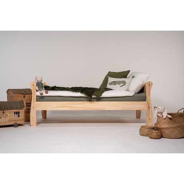 Pat pentru copii  în culoare naturală din lemn de pin cu somieră 90x190 cm Roma – Adeko-image-2