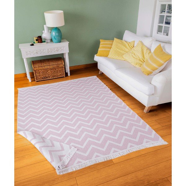 Covor din bumbac Oyo home Duo, 160 x 230 cm, alb-roz-image-1