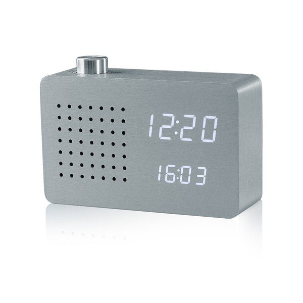 Ceas cu LED și radio Gingko Click Clock, gri-alb-image-1