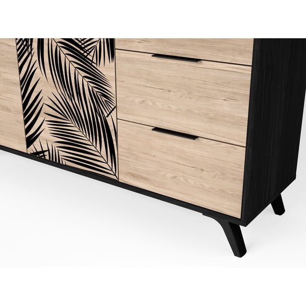 Comodă joasă neagră cu aspect de stejar 136x81 cm Palmera - Marckeric-image-1