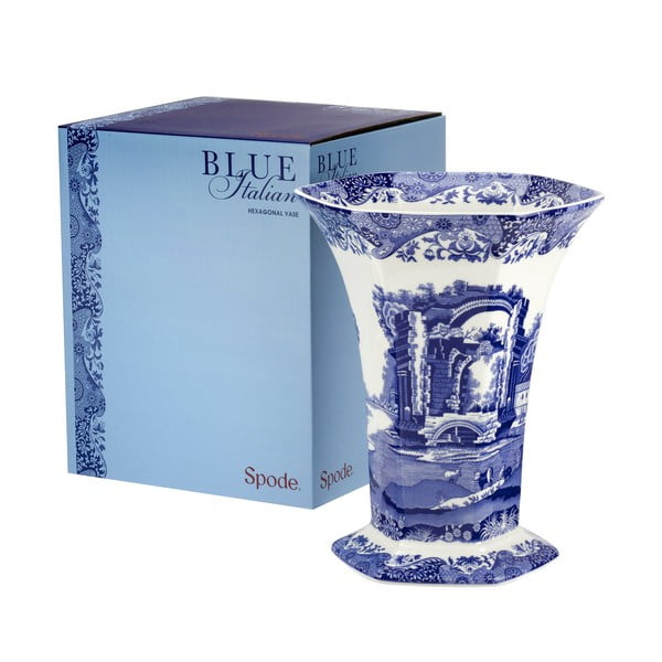 Vază din porțelan Spode Blue Italian Esagonale, alb - albastru