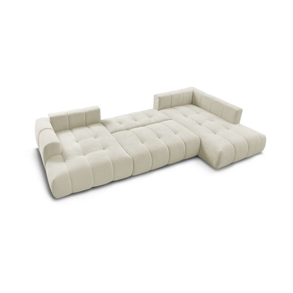 Colțar bej extensibil/cu spațiu de depozitare (cu colț pe partea dreaptă/în formă de "U") Fuji – Bobochic Paris-image-4