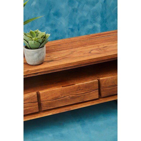 Comodă TV în culoare naturală închisă din lemn de acacia 140x52x50 cm Simla – Premier Housewares-image-4