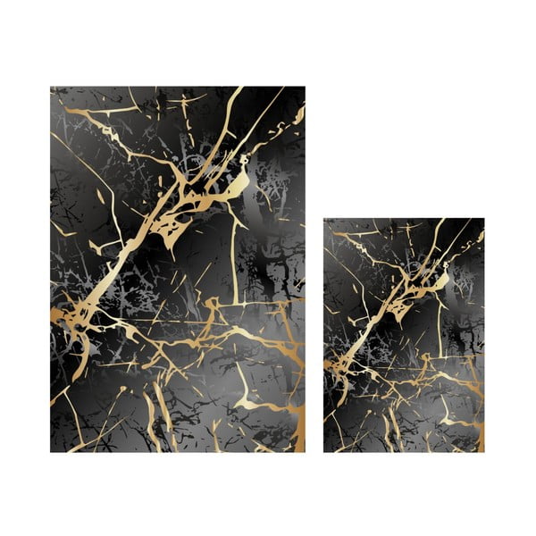 Covorașe de baie negre/aurii 2 buc. 60x100 cm Marble – Mila Home