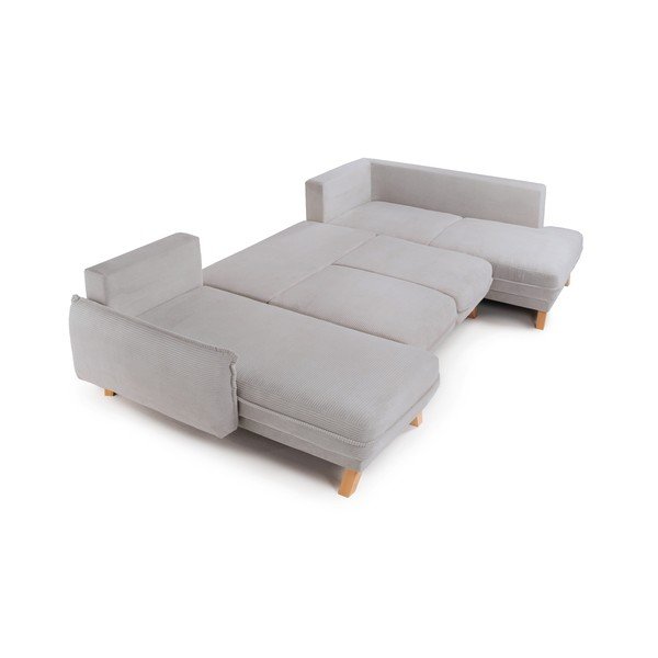 Colțar gri deschis extensibil/cu spațiu de depozitare cu tapițerie din catifea reiată  (cu colț pe partea dreaptă/în formă de "U") Tori – Bonami Selection-image-3