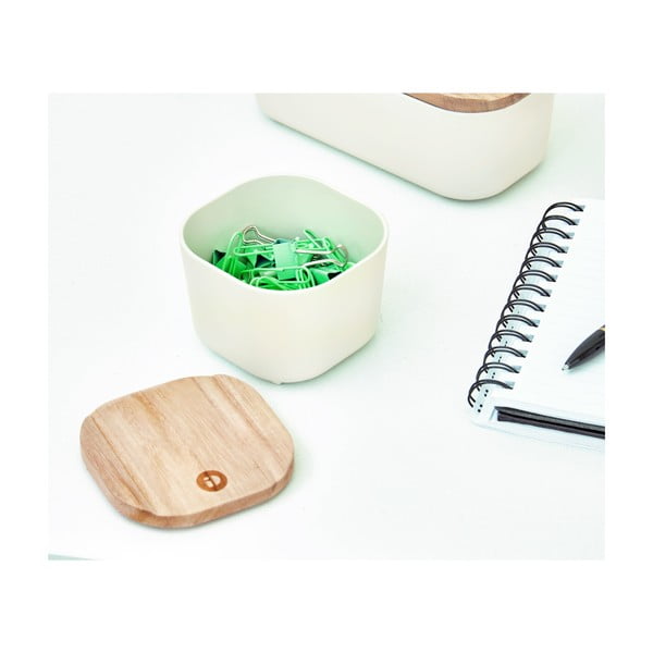 Cutie depozitare cu capac din lemn paulownia iDesign Eco, 9 x 9 cm, alb-image-4
