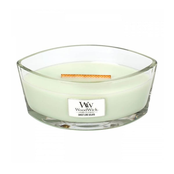 Lumânare parfumată WoodWick, aromă de citrice, vanilie și frișcă, 80 ore 