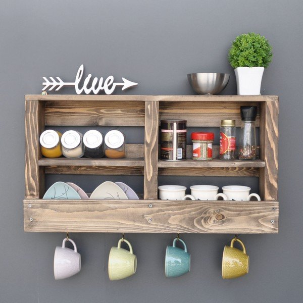 Raft din lemn pentru perete și cârlige Ayako-image-1