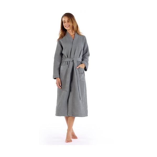 Halat de baie  gri L din bumbac Mia Waffle - Foutastic-image-2