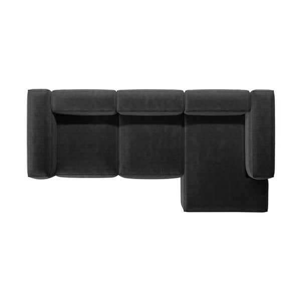 Colțar gri închis cu tapițerie din catifea reiată  (cu colț pe partea dreaptă/cu șezlong) Bergamo – Cosmopolitan Design-image-3