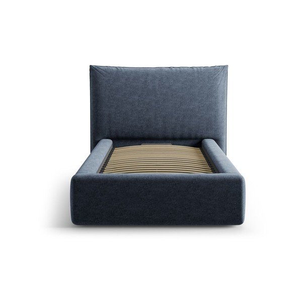 Pat albastru închis tapițat cu spațiu de depozitare cu somieră 90x200 cm Kaelle – Micadoni -image-3