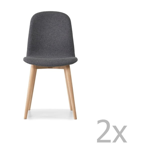 Set 2 scaune cu picioare din lemn masiv de stejar WOOD AND VISION Basic, gri închis