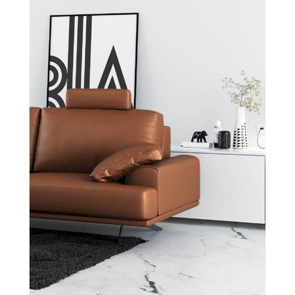 Canapea maro coniac cu tapițerie din piele 220 cm Prado – MESONICA-image-4