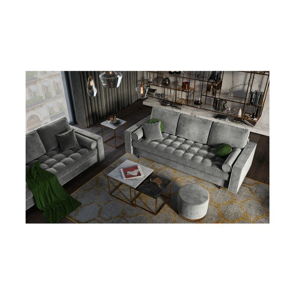 Canapea extensibilă din catifea Milo Casa Santo, gri deschis-image-1