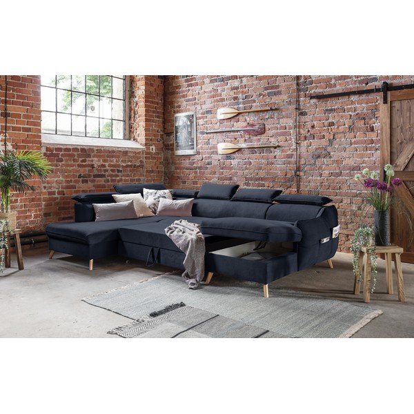 Colțar albastru închis extensibil cu tapițerie din catifea (cu colț pe partea stângă /în formă de "U") Sweet Harmony – Miuform-image-3