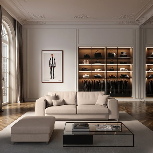 Taburet bej cu tapițerie din catifea Rene – Rodier-image-1