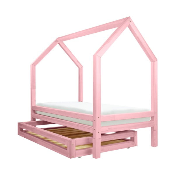 Set sertar și 4 picioare suplimentare pentru pat Benlemi Funny, roz, 80 x 200 cm