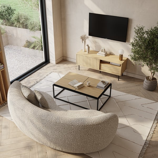 Măsuță de cafea negru-natural  cu blat cu aspect de lemn de stejar 75x120 cm Douro – TemaHome-image-1