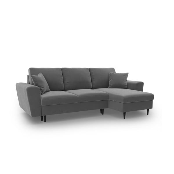 Colțar gri deschis extensibil, cu spațiu de depozitare cu tapițerie din catifea Kyoto – Cosmopolitan Design-image-1