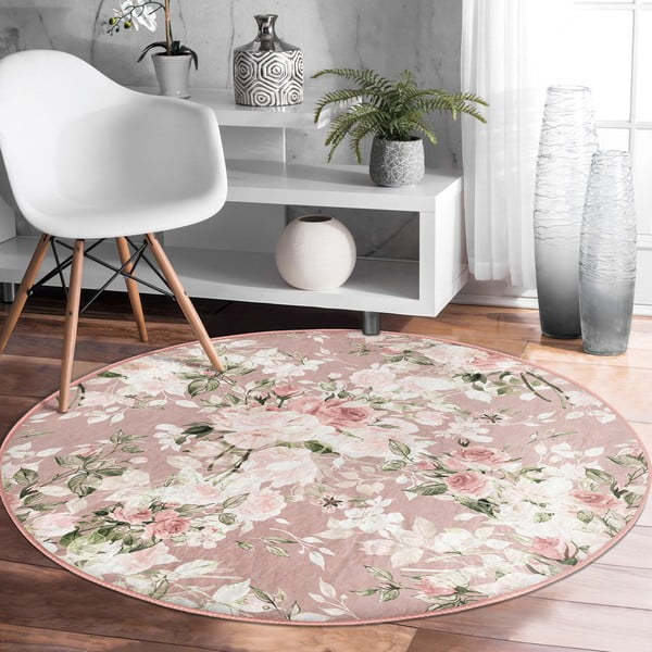 Covor rotund  roz deschis lavabil adecvat și  pentru aspiratoare robot   ø 120 cm Comfort – Mila Home-image-4