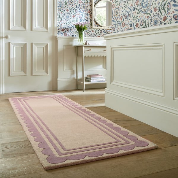 Covor tip traversă mov/în culoare naturală țesut manual din lână 80x230 cm Lois Scallop – Flair Rugs-image-1