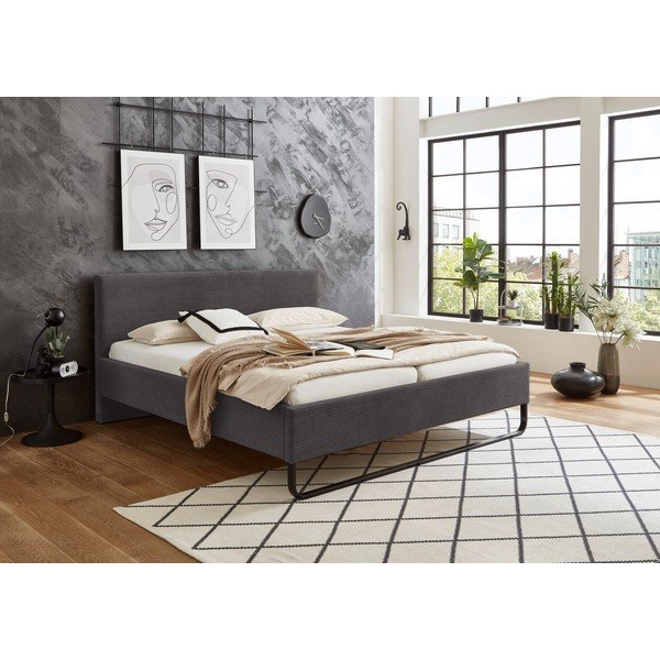 Pat matrimonial gri tapițat fără somieră 180x200 cm Swing – Meise Möbel-image-1
