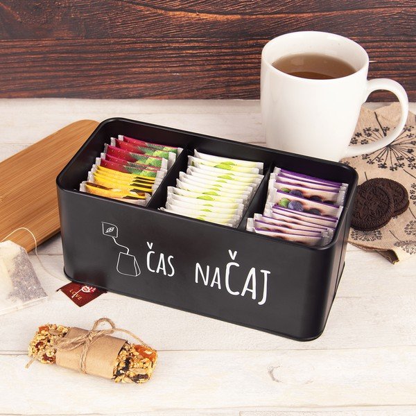Cutie pentru ceai neagră/în culoare naturală din metal – Orion-image-1