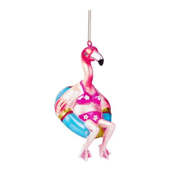 Decorațiune de Crăciun din sticlă Butlers Flamingo