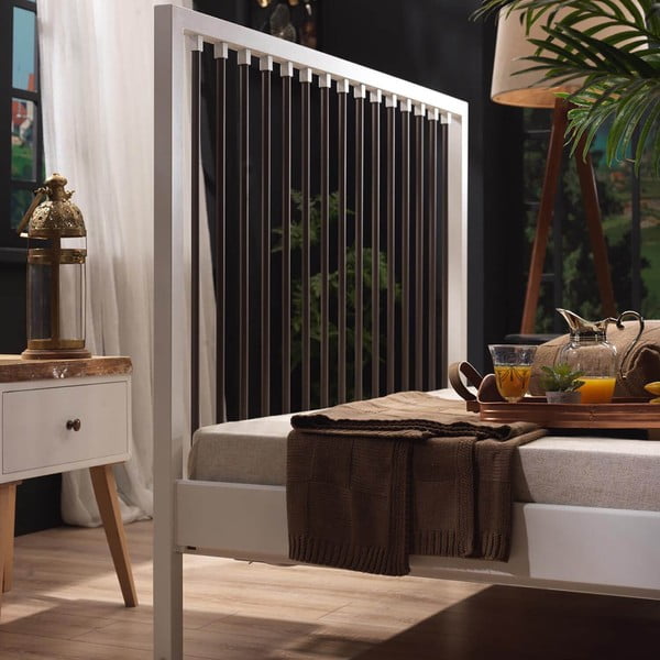 Pat matrimonial alb din metal cu somieră 180x200 cm Breeze – Kalune Design-image-1