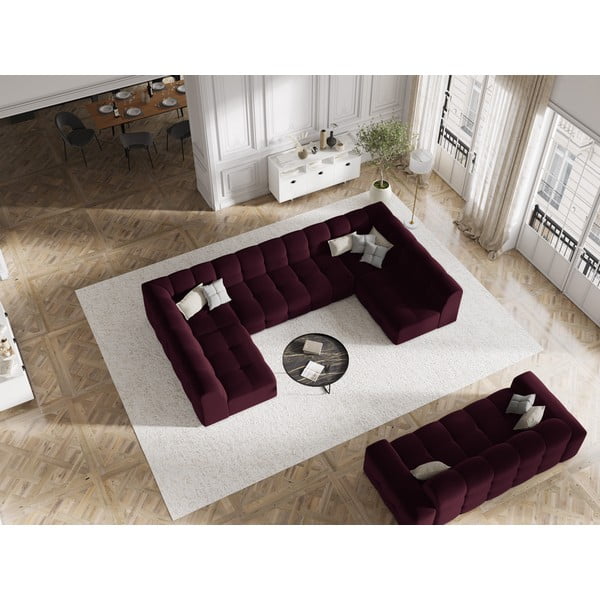 Colțar burgundy cu tapițerie din catifea (în formă de "U") Kendal – Micadoni Home-image-1
