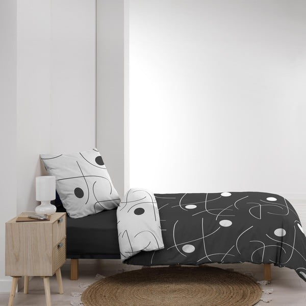 Lenjerie de pat albă-gri închis din microfibră pentru pat de o persoană 140x200 cm Sonate – douceur d'intérieur-image-4