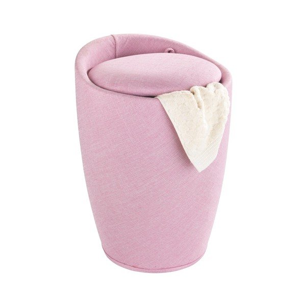 Coș de rufe și taburet, 2 în 1, Wenko Linen Look, roz-image-3