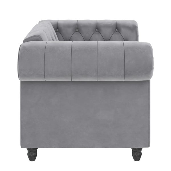 Fotoliu gri deschis chesterfield cu tapițerie din catifea Felix – Støraa-image-3