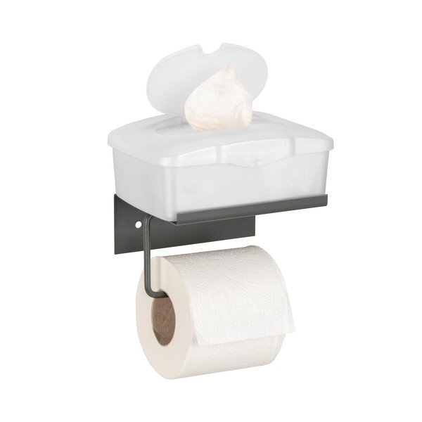Suport pentru hârtie igienică gri antracit autoadeziv/cu raft din metal Desulo – Wenko-image-4