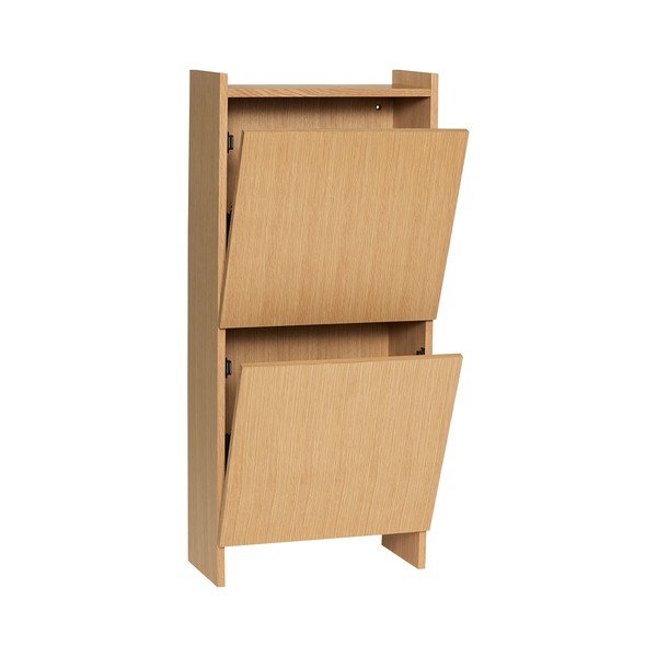 Pantofar în culoare naturală cu deschidere înclinată cu aspect de lemn de stejar 50x110x24 cm Forma – Hübsch-image-3
