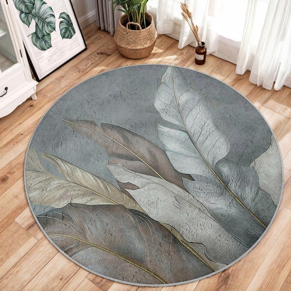 Covor verde/gri lavabil rotund ø 100 cm Dusty Leaves – Mila Home-image-1