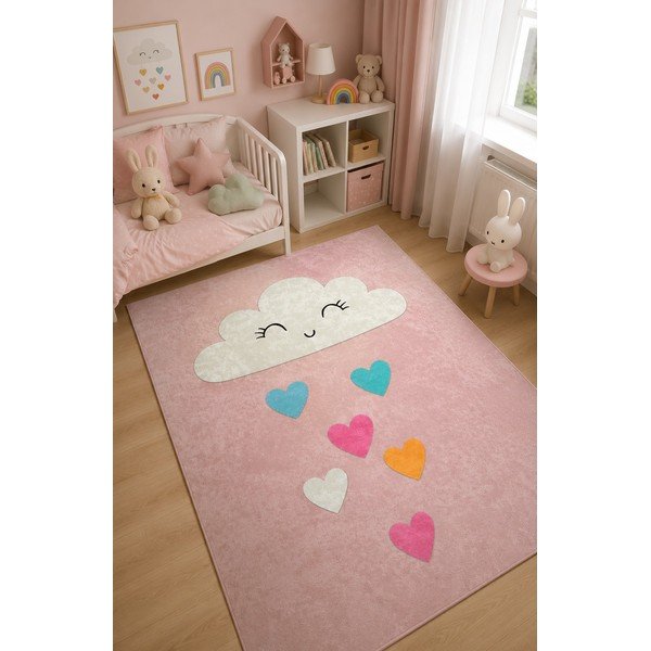 Covor pentru copii roz lavabil 140x190 cm Clouds – Mila Home-image-1
