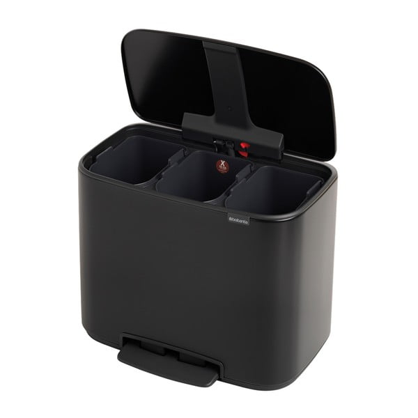 Coș de gunoi cu pedală și 3 compartimente interioare Brabantia Bo, 3 x 11 l, negru mat