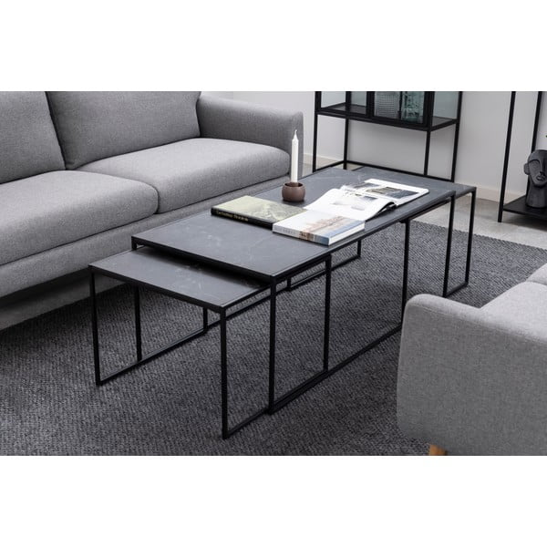 Măsuțe de cafea negru-mat 3 buc. cu blat cu aspect de marmură 60x120 cm Infinity – Actona-image-3