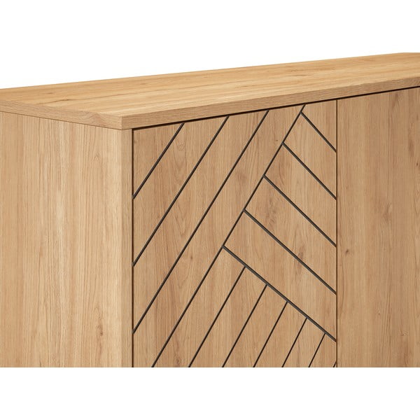 Comodă gri antracit/natural joasă cu aspect de lemn de stejar 140x80 cm Madona – Marckeric-image-1