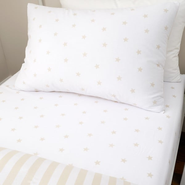 Cearceaf pentru copii alb-bej din bumbac pentru pat de o persoană cu elastic 90x190 cm Mini Star & Stripes – Bianca-image-1