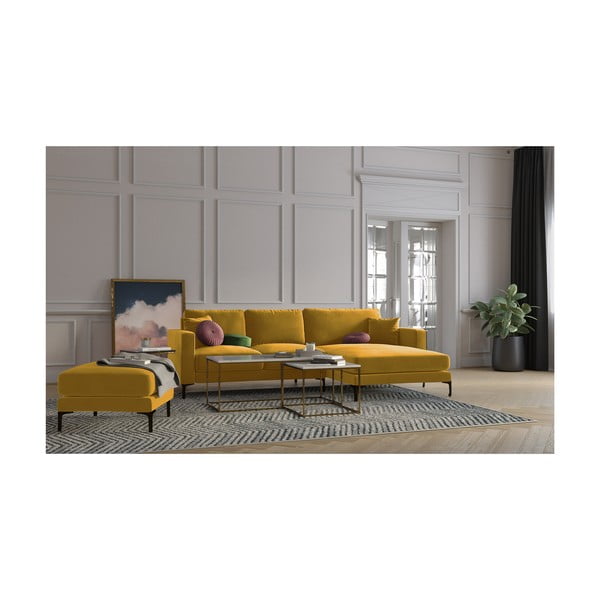 Taburet cu tapițerie din catifea Kooko Home Harmony, galben-image-4