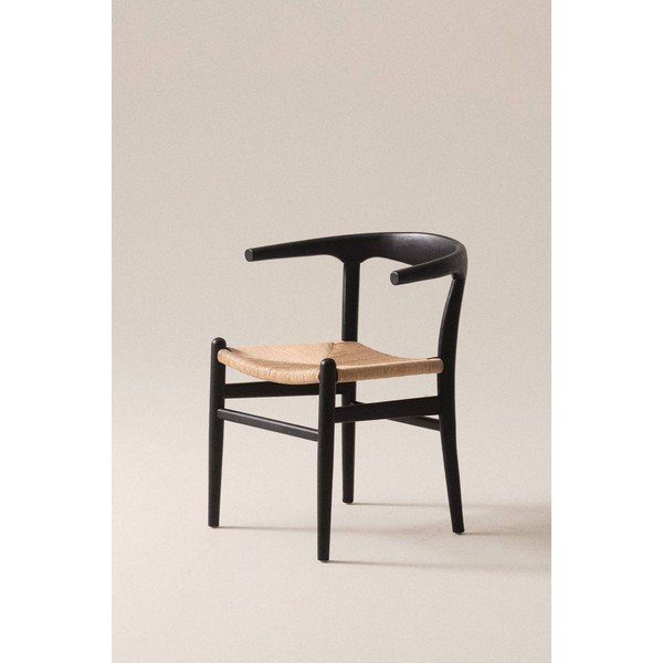 Scaun de dining negru/crem cu cotiere din lemn de ulm Nattavaara – Jotex-image-1