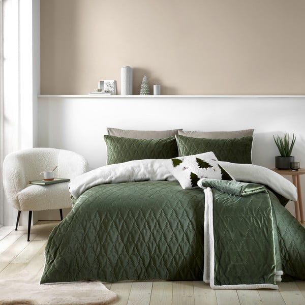 Cuvertură verde matlasată pentru pat dublu 180x200 cm Christmas Tree – Catherine Lansfield-image-3