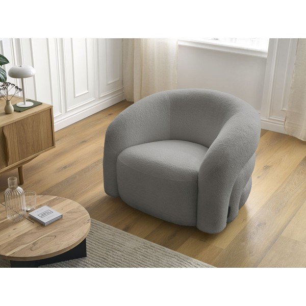 Fotoliu gri pivotant cu tapițerie din țesătură bouclé Elina – Bobochic Paris-image-1