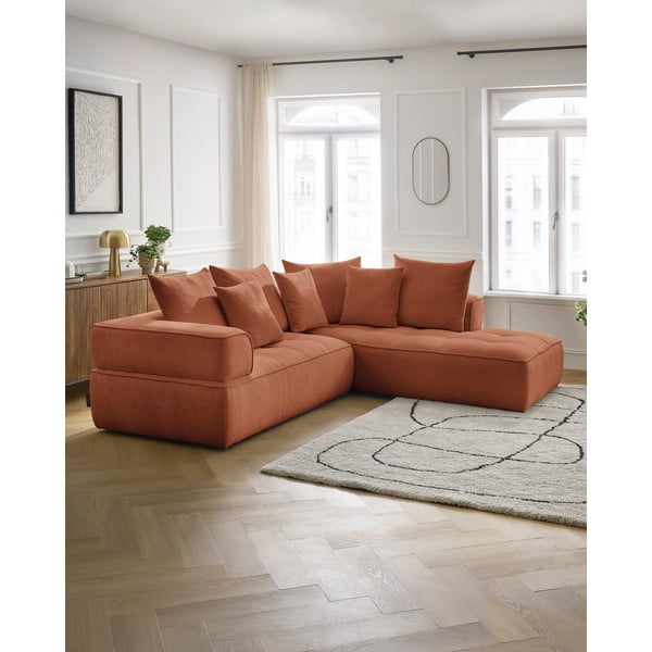 Colțar teracotă cu tapițerie din chenille (cu colț pe partea dreaptă/în formă de ”L”) Whesley – Bobochic Paris-image-1