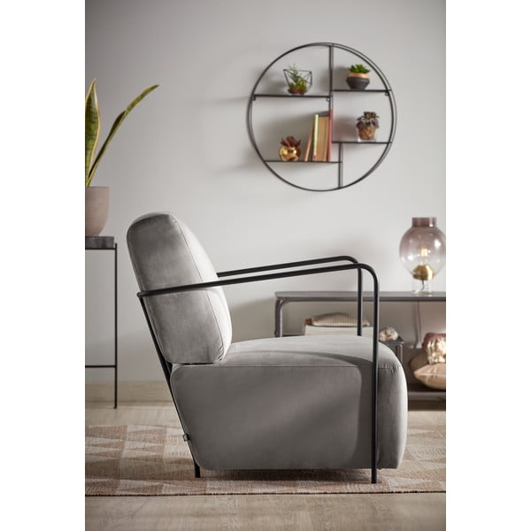 Fotoliu cu aspect de catifea Kave Home Gamer, gri-image-1